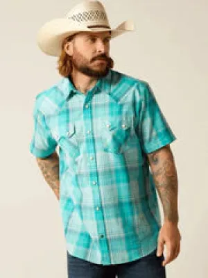 Ariat Men's Haddon Retro Fit Short Sleeve Shirt Winter Aqua 10048498