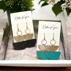 Boho Chic Earrings - Teal Earrings, Black and Gold Earrings, Bohemian Style