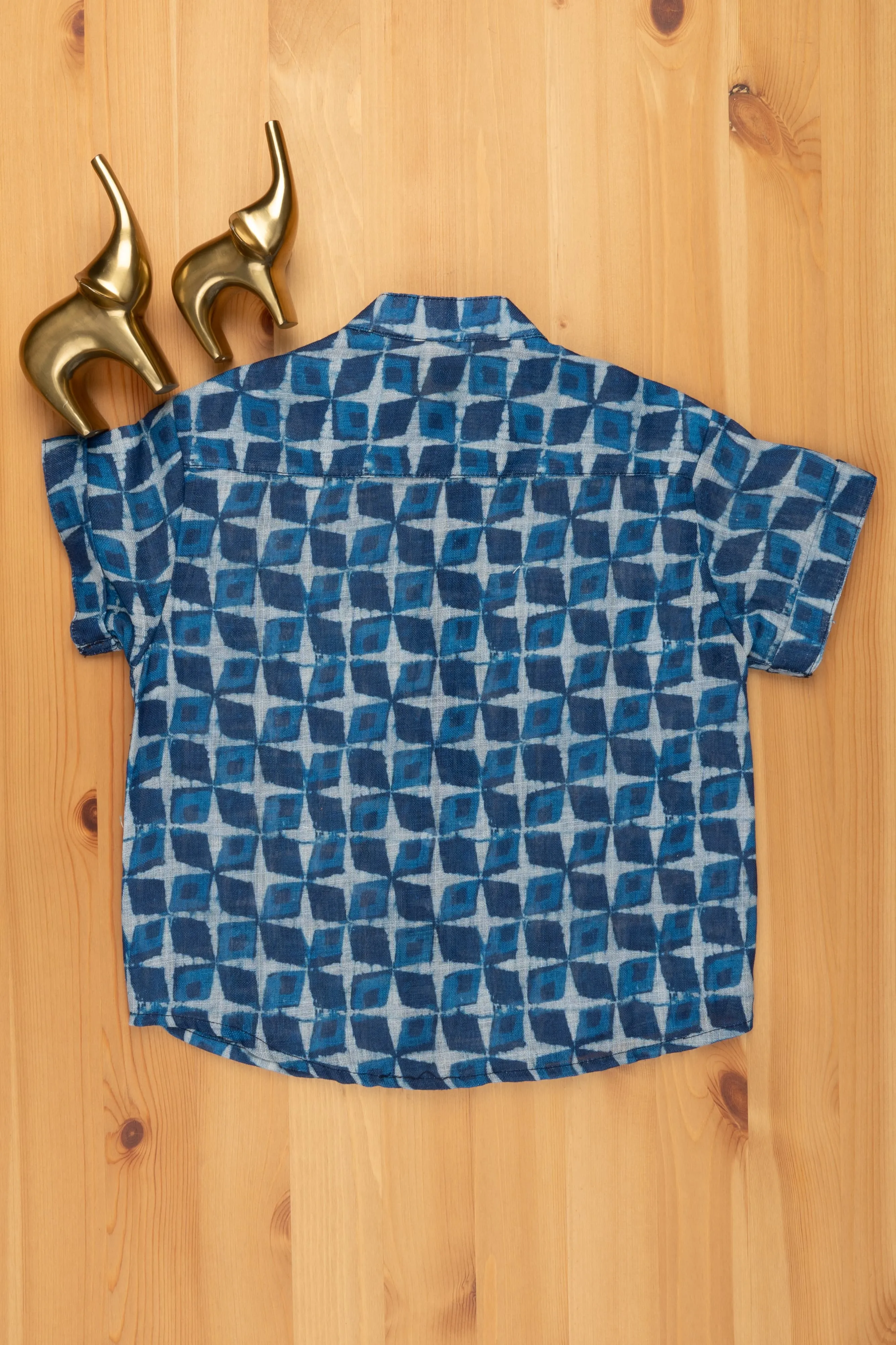 Boho Chic in Indigo: Linen Boys' Shirt with Artistic Prints for a Free-Spirited Style