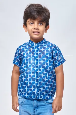 Boho Chic in Indigo: Linen Boys' Shirt with Artistic Prints for a Free-Spirited Style