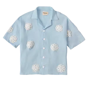 HAND EMBROIDERED BLUE BUTTON DOWN