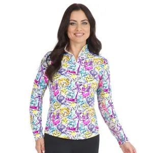 IBKUL Angie Long Sleeve Print Mock Neck Top - Hot Pink Multi