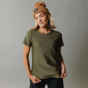 Ribbed Basic Crew Neck Tee, Olive