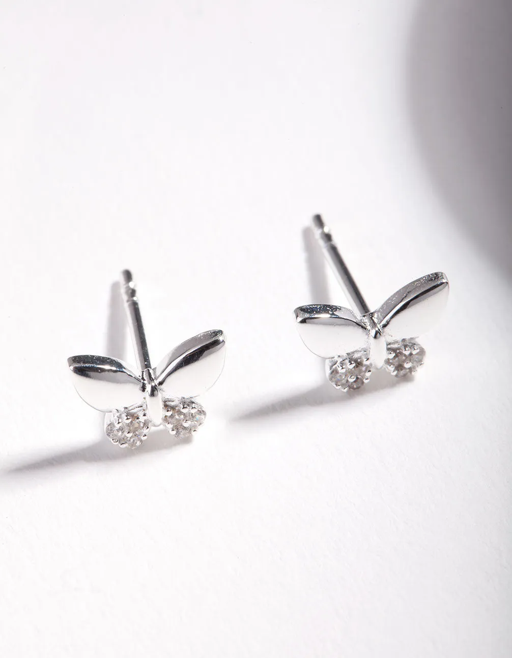 Sterling Silver Pave Butterfly Stud Earrings